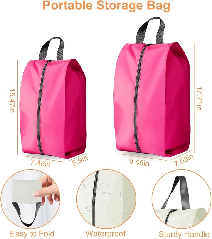Shoe Bags for Travel Holds 3 Pair of Shoes, Shoe Storage Pouch with 2 Pack Portable Bags, Waterproof & Washable, Pink - Image 3