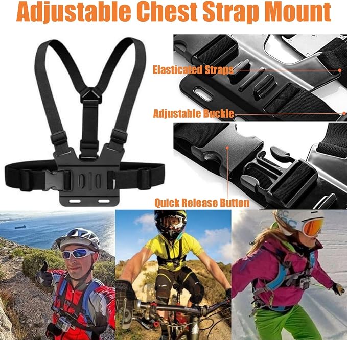 4 in 1 Universal Accessories Kit for Action Camera, Chest Strap Harness, Head Strap Mount, 360° Rotating Wrist Strap Mount and Backpack Clip Holder, Adjustable Action Camera Accessories Kit - Image 3