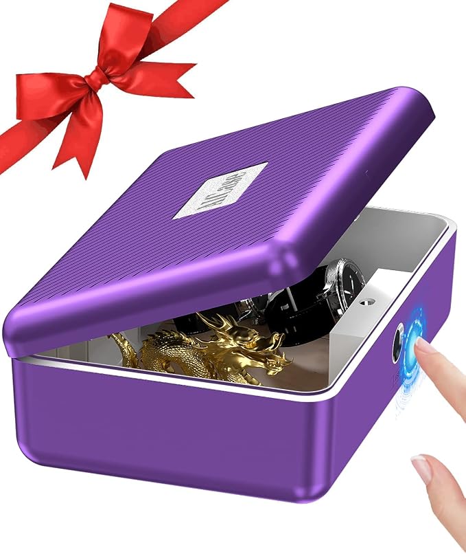 AICase Biometric Fingerprint Storage Box, Portable Cash Jewelry Security Lock Box Safe, Combination Lock for Car, Home, Office Travel by AICase
