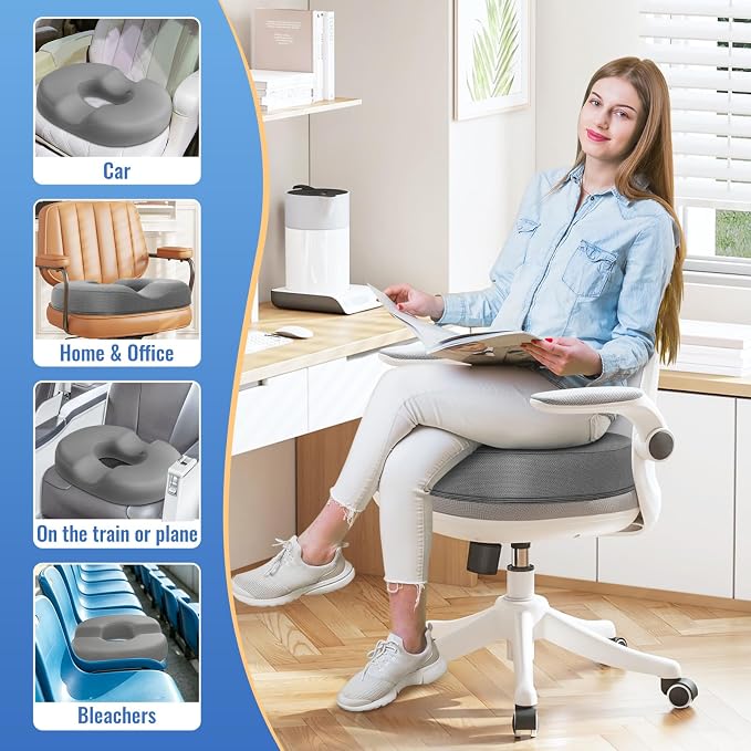 CloudBliss Donut Pillow Stadium Seat Cushion for Tailbone Pain Relief and Hemorrhoids, Memory Foam Seat Chair Cushion, Portable Seat Cushions for Bleachers, Car, Home & Office - Image 5