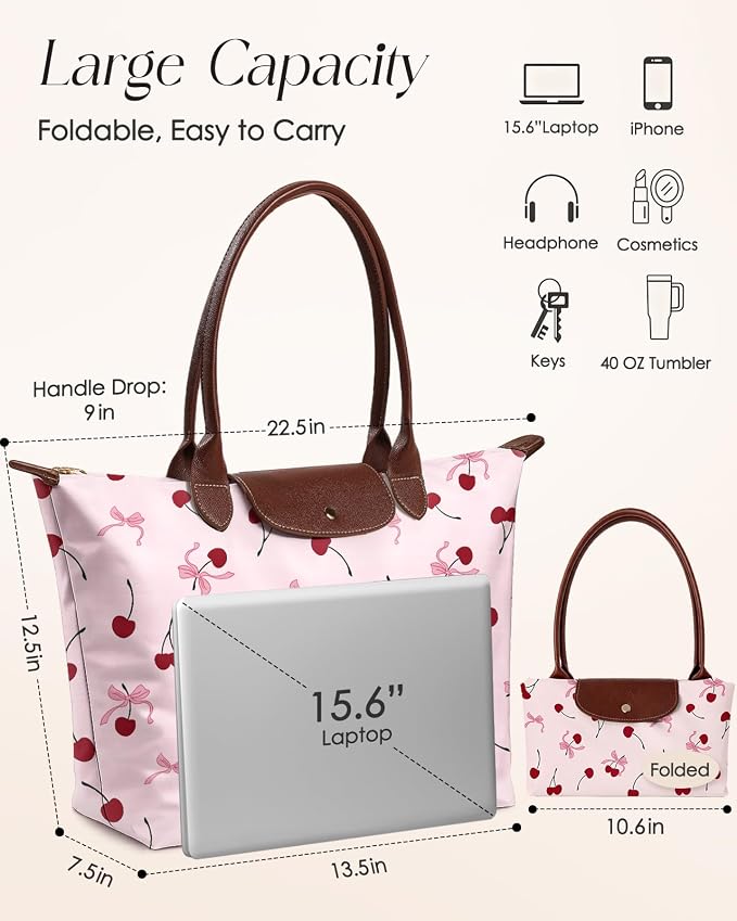 Miss Adola Aesthetic Nylon Tote Bag for Women | Lightweight, Foldable, Waterproof, Large Capacity for Travel, Work, Teacher - Image 3
