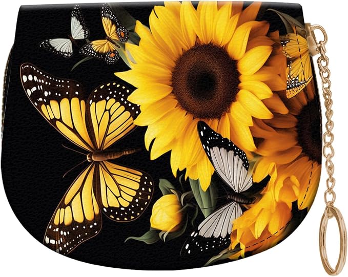 Women's Slim RFID Wallet – Compact Leather Card Holder Wallet for Women, 9 Card Slots RFID Blocking Credit Card Organizer, Small Travel Wallet - Sunflower Butterfly by Unknown