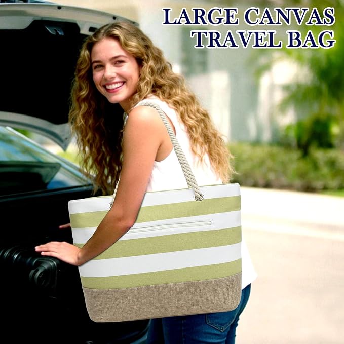 Fammart Beach Bags Waterproof Sandproof for Women, Large Canvas Pool Bag with Leakproof Wet Pocket & Zipper Cruise Essentials - Image 3