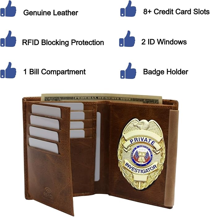 RFID Blocking Genuine Leather Badge Holder Bifold Wallet USA Series (Tan) - Image 2