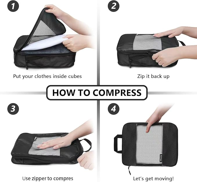 Compression Packing Cubes for Suitcases,5 Set Travel Essentials, Lightweight Luggage Organizer Bags, Travel Cubes for Carry on - Image 5
