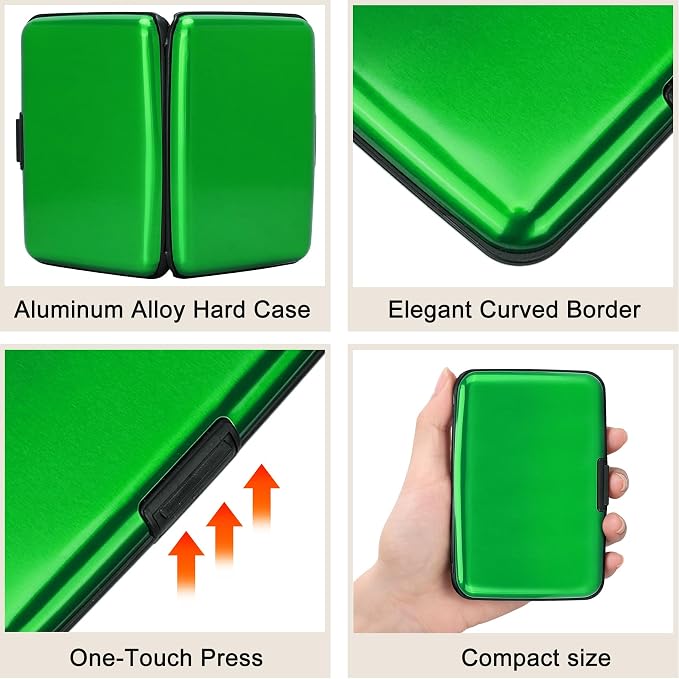 Mini RFID Aluminum Wallet Credit Cards Holder Business Card Case Metal ID Case for Men Women (Green) - Image 3