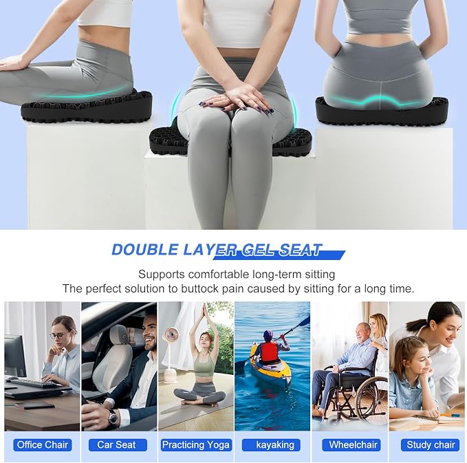 Thicken 19.7in Seat Cushion, Gel Seat Cushion for Long Sitting–Office Chair, Wheelchair, Car Cushion, Large Cooling Pad for Back Pain, Sciatica, Tailbone Pain Relief | Office Chair, Wheelchair, Car Cushion, Large Cooling Pad for Back Pain, Sciatica, Ta... - Image 7