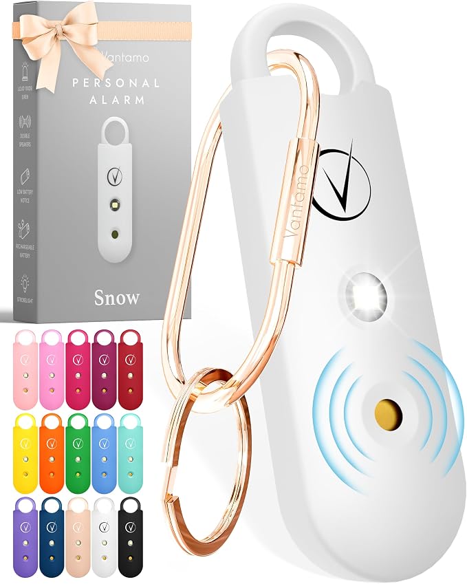 Vantamo Personal Alarm for Self Defense with Low Battery Notice, Strobe Light & Extra Loud 130 dB Double Speakers Safety Keychain Set for Women, Rechargeable Panic Button for Womens Self Defense by Vantamo