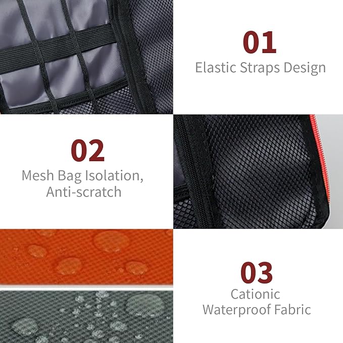 Lcsmaokin Electronics Travel Organizer,Portable Waterproof Electronic Travel Storage Bag for Small Charging Cord Storage,Charger,SD Card etc,for Travel,Business-Wine Red Black - Image 3