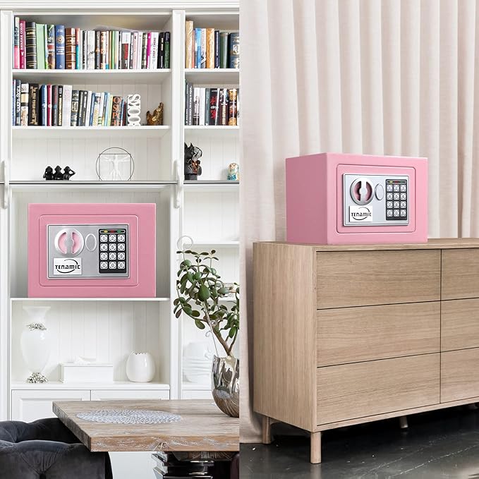 TENAMIC Safe Box 0.23 Cubic Feet Electronic Digital Security Box, Keypad Lock Box Cabinet Safes, Solid Alloy Steel Office Hotel Home Safe, Pink - Image 7