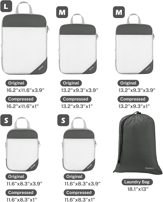 Gonex Compression Packing Cubes for Travel, Mesh Bags Luggage Organizers | Set of 4/5/6/7/10 for Essentials, Extensible, Fits 20"Carry-on Suitcases, See-through Mesh, Double Zipper Compression - Image 3