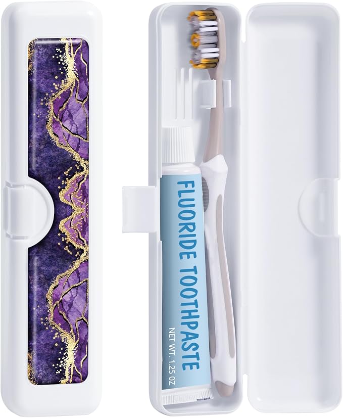 Toothbrush Travel Case - Colorful Pattern, Holder and Covers for Toothbrushes, Includes Tongue Scraper Case by Gerkia