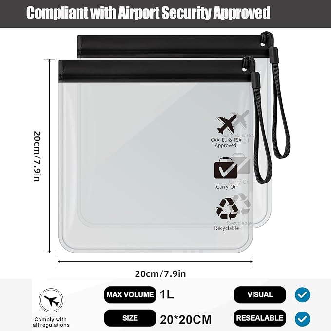 5Pcs TSA Approved Toiletry Bag-Quart Size Travel Bag for EU UK & US Carry-on Regulations Security, Quart Clear Toiletries, Cosmetic and 3-1-1 Liquids Toiletry Bag (Waterproof & Leakproof) - Image 2