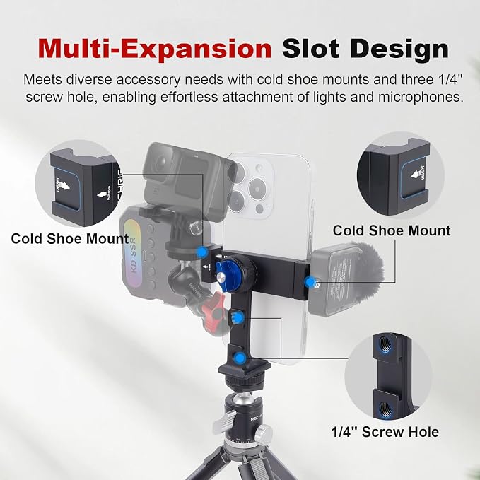 360 Rotation Aluminum Alloy Phone Mount Clamp with Cold Shoe & Arca Plate - Universal Horizontal/Vertical Holder for iPhone Samsung Vlog Live Streaming Camera Accessories 83001 - Image 3