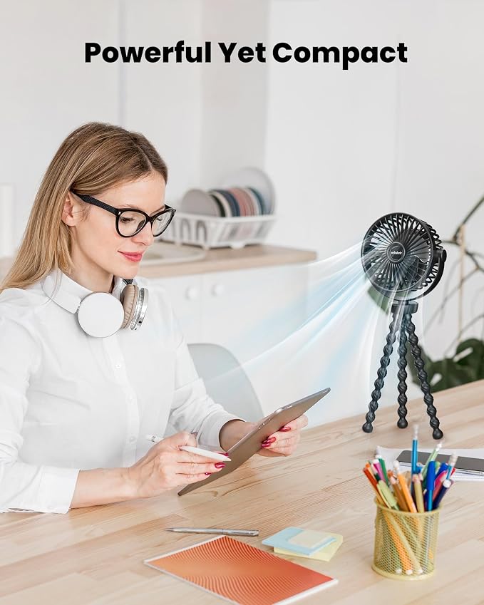 Portable Stroller Fan, 5200 mAh Rechargeable Personal Fan, with 360° Rotate Flexible Tripod and TYPE-C Port 3 Speed Small Mini USB Clip-on Fans Can Handheld and Desk for Stroller Car Seat Crib Outdoor - Image 5