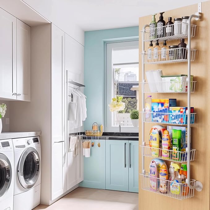 Delamu Large Over the Door Pantry Organizer, 6-Tier Metal Pantry Door Organization and Storage for Easy Install, Hanging Spice Rack Seasoning Shelves for Cabinet & Kitchen, D6.7xW17.5xH53.7 in, White - Image 6