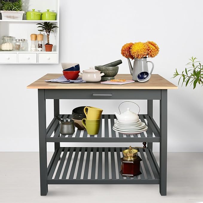 Casual Home Kitchen Island with Solid American Hardwood Top, Slate Gray, 40" W (373-932) - Image 4