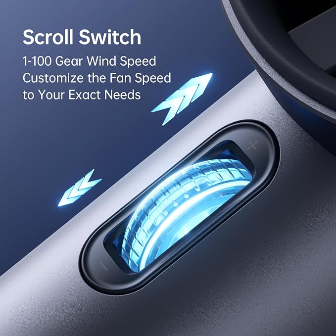 JISULIFE Handheld Fan Pro1S - Next-Gen Airflow: Up to 12H Runtime | Pearlescent ABS-Elegant Strength,1-100 Speed Scroll Wheel, 3600mAh-Portable Fan for Travel, Gifts for Women Men(Stellar Blue) - Image 4
