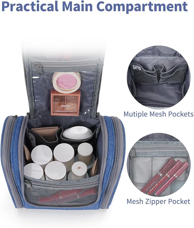 Narwey Small Hanging Travel Toiletry Bag Cosmetic Make up Organizer for Women and Men (Medium, Navy Blue) - Image 3