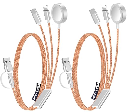 2Pack Travel Essentials for Apple Watch Charger,3-in-2 Multi Charging Cable | Cruise Vacation Camping Essentials for iPhone Charger,Type C/Lightning for iWatch,iPhone 17-12,Xbox Series X&S-4FT Gray by Accessoriesforphoneandelectricproducts