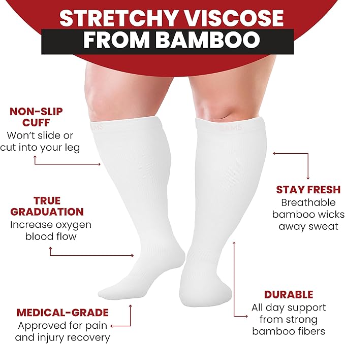 BAMS Plus Size Compression Socks Wide Calf XL XXL XXXL – Graduated Knee-High Support, Viscose from Bamboo Easy-On/Easy-Off - Image 5