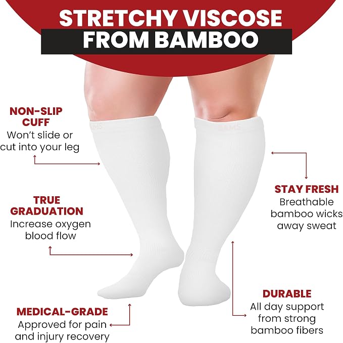 BAMS Plus Size Compression Socks Wide Calf XL XXL XXXL – Graduated Knee-High Support, Viscose from Bamboo Easy-On/Easy-Off - Image 5