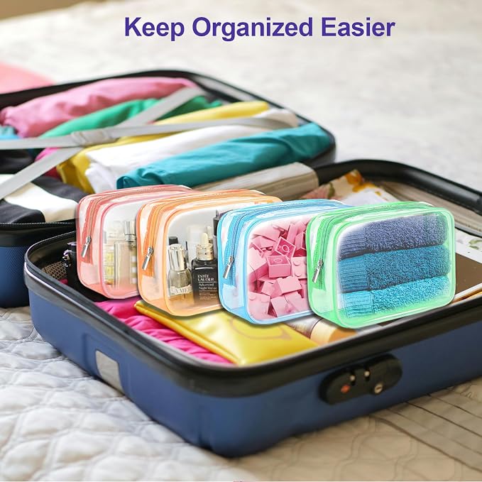 Clear Makeup Bag (4 Packs), Small TSA Approved Toiletry Bags for Traveling Small Size Cosmetic Storage Pouches for Women Organizer with Zipper Pink Orange Green Blue - Image 7