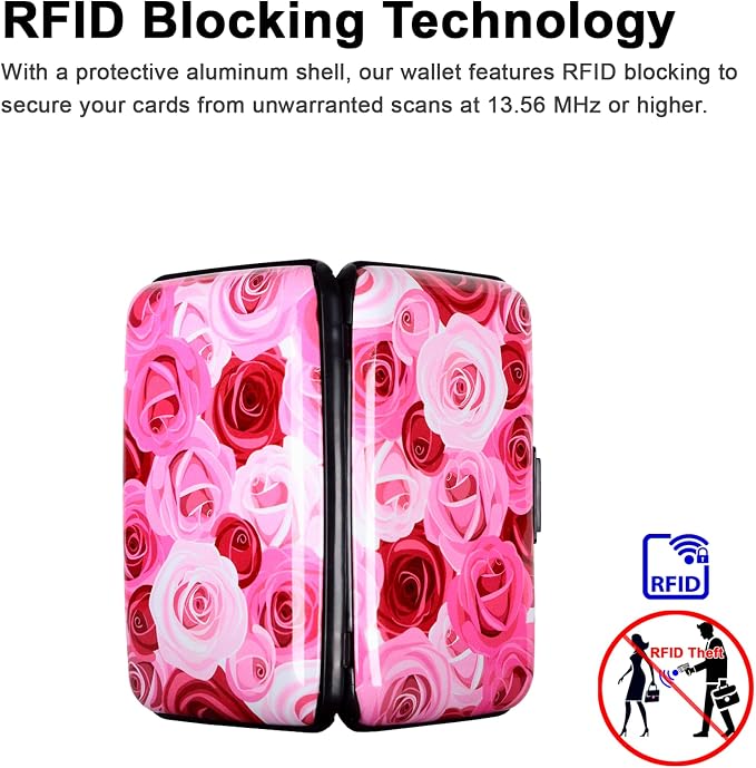 Credit Card Holder, Metal Card Wallet RFID Blocking Mini Slim Aluminum Business Hard Card Case for Women Men (Roses) - Image 3