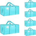 6 Pack-Extra Large Heavy Duty Moving Bags - Waterproof Storage Totes with Handles & Zippers, Foldable for College Dorm, Storage (lake blue) by Unknown