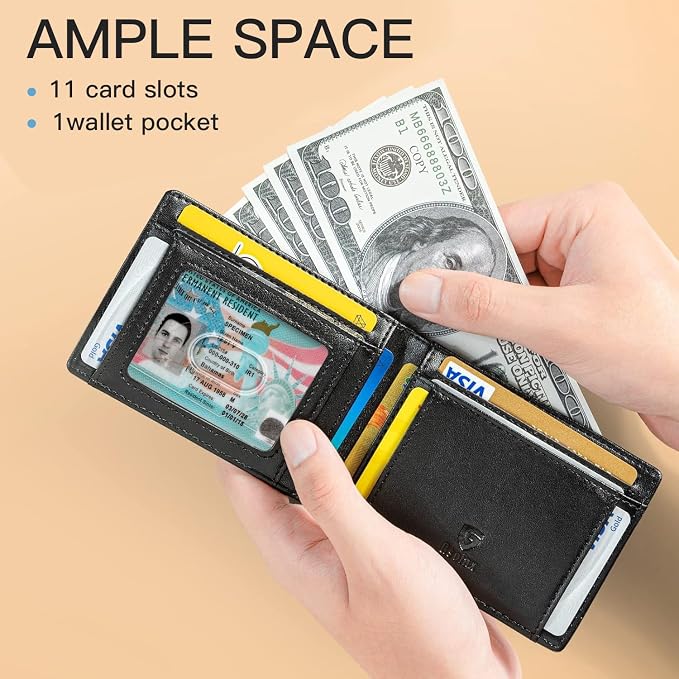 GSOIAX Slim Wallet for Men Rfid Blocking Leather Bifold Front Pocket Carbon Fiber Men's Money Clips Credit Card Holder With Gift Box - Image 4