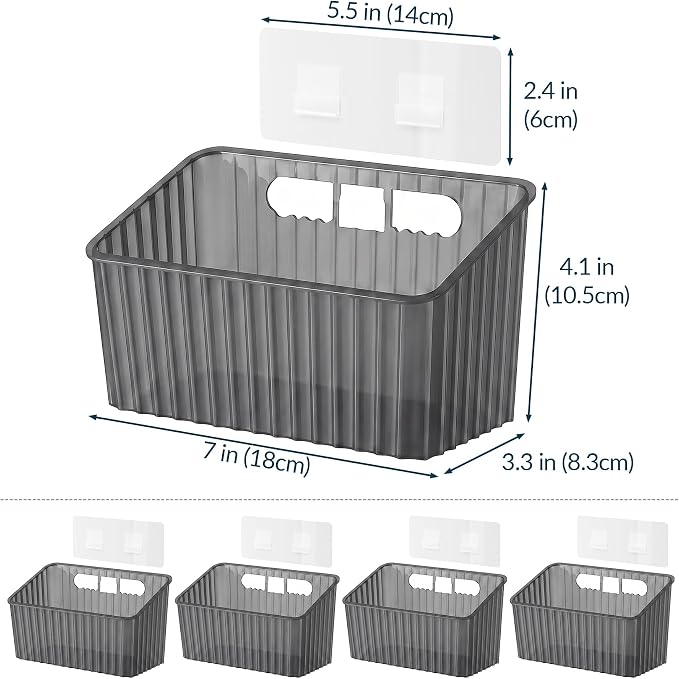 NiHome 4-Pack Cabinet Door Organizer, Adhesive RV Camper Wall Storage Caddy | No-Drill Plastic Bin With Drain Holes For Kitchen Bathroom Pantry Organization, Space Saving Small Item Holder, Medium, Gray - Image 3