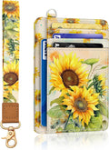 Yonlevres Sunflower Credit Card Holder Slim RFID Wallet Women Wristlet Gift | Front Pocket, Handy, RFID Blocking, Woman Girls Ladies Gifts, D-ring for Keychain,Thin Mini Card Case, ID Window, PU Leather by Yonlevres