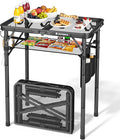 Raynesys Portable Folding Grill Table for Outside for Picnic, Camping | 3 Height Adjustable Small Camping Table with Mesh Bag, Metal Aluminum Folding Table, 23.62 x 15.75 inches, Black by Raynesys