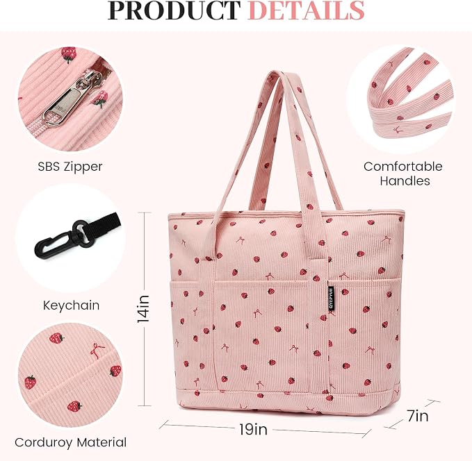 Large Canvas Tote Bag for Women, Beach Bag with Zipper, Utility Tote Bag with 3 Front Pockets, Weekender Pool Bag - Image 5