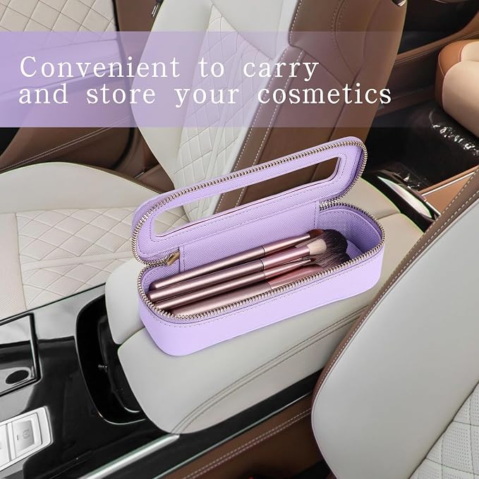 Pinkmik Travel Clear Makeup Bag,(Purple, M+SLIM) | Brush Case, TSA Approved Toiletry Bag, Waterproof Cosmetic Organizer with Zipper, Car Essential for Women - Image 6