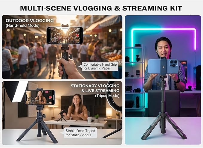 Ruittos Phone Tripod Stand and Selfie Stick for iPhone, Webcam, Desktop, Sony, Canon G7x Camera, Go Pro, Travel 11.5inch Tripod Compatible DJI osmo Pocket 3, 2 - Image 3