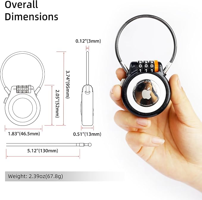 Lockable AirTag Holder with Combination Lock, Compatible with Apple Air Tag, Metal AirTag Holder Lock for Luggage, Suitcase, Stroller, Car, Kids Backpack Tracking, GPS Tracker Tag Case - Image 2