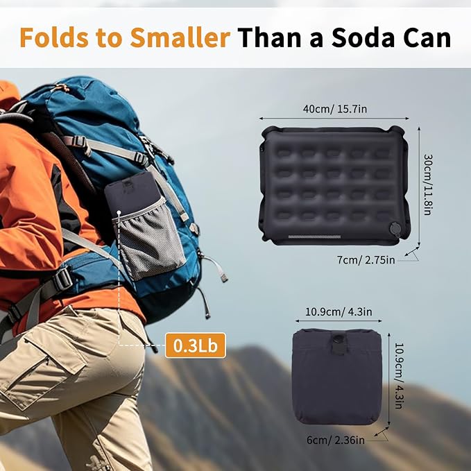 Inflatable Seat Cushion with Adjustable Firmness (Dark Gray) | adjustable firmness, lightweight, waterproof, non-slip. For stadium, office, camping, car & long flights - Image 3