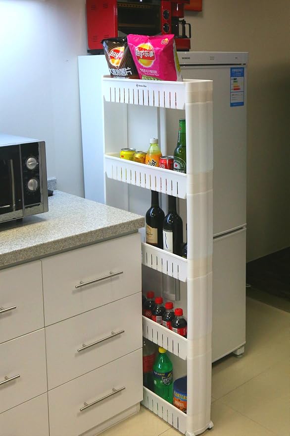 Laundry Room Organizer, Mobile Shelving Unit Organizer with 5 Large Storage Baskets, Gap Storage Slim Slide Out Pantry Storage Rack for Narrow Spaces - Image 7