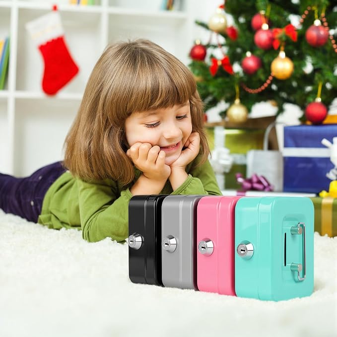 Cash Box with Lock Small Cute Lock Box with Money Slot Mini Portable Casino Safe Coin Box 4.5"x3.4"x2.4" Black - Image 2