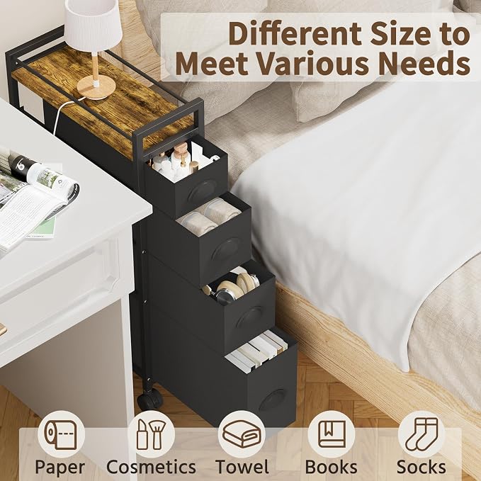 LASZOLA Narrow Cabinet Slim Storage Cart for Bathroom Small Space, Black | 4 Tiers Skinny Rolling Organizer Shelf with Sturdy Fabric Drawers, Lightweight Mobile on Wheels, Between Washer and Dryer - Image 9