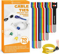 SummerBrite 70 Pack Assorted Cable Ties (4, 6, 8 Inch) Multi-Color with Writable Labels, Reusable Cord Organizer Straps, Hook & Loop Wire Management for Electronics, Home Office, PC Desk & Travel by Summerbrite