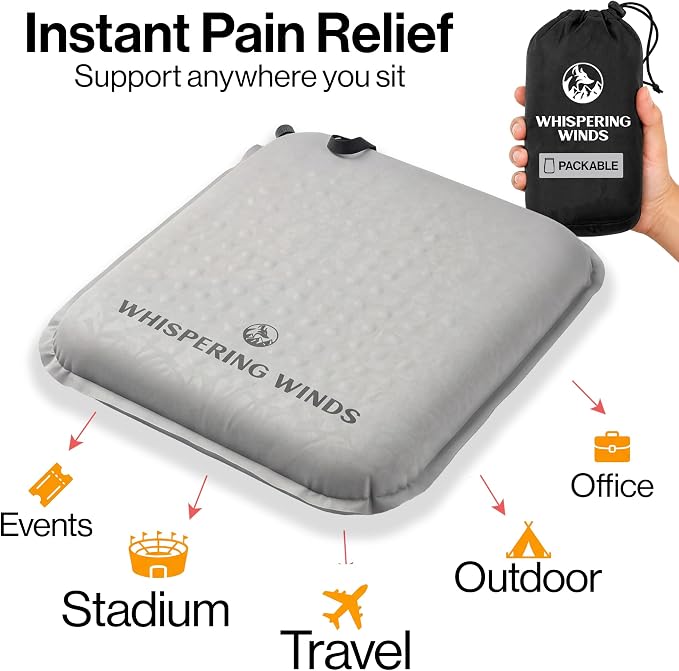 Whispering Winds Inflatable Seat Cushion | Comfortable & Packable Blow-up Foam Pad for Airplane Travel, Stadium Outdoors, Camping, Car & More - Image 6