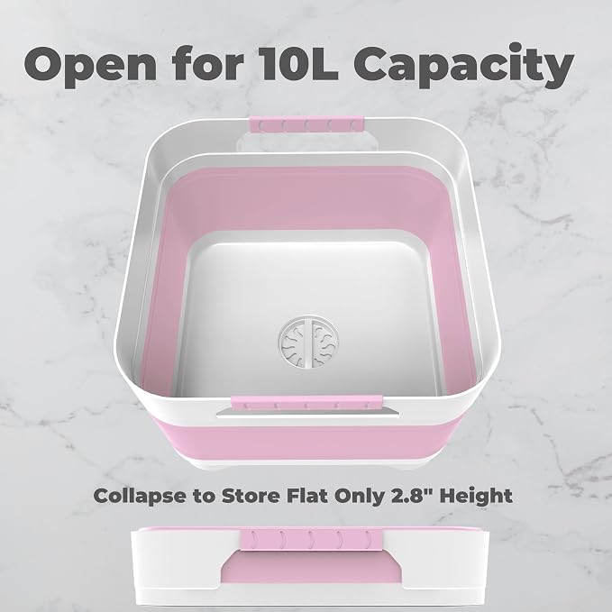 2.6 Gal(10L) Collapsible Wash Basin for Baby Bottles,Pink Space-Saving Collapsible Dish Basin with Drain Plug for bottle washing, Collapsible Bucket for RV Kitchen Essentials - Image 7
