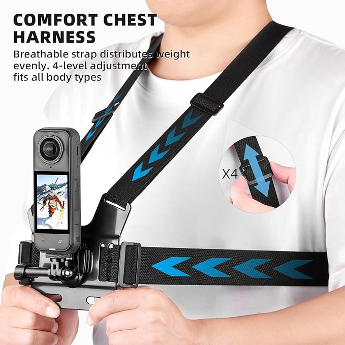 BRDRC Accessories Kit for Insta 360 X5 X6 X4 Air, Chest Mount Head Strap Harness Backpack Clip Holder Wrist Strap, 360°Rotating Adapter + Quick Release for Insta360 One X3 X Camera Accessory Bundle - Image 3