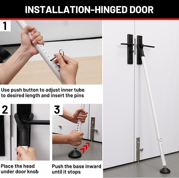 Door Security Bar 1 Pack, Heavy Duty Door Stoppers, 20-51 inch Adjustable | Sliding Glass Door Security Bar with Rubber Tips, Door Stop for Front Door, Portable Door Jammer for Apartment Dorm Travel - Image 6