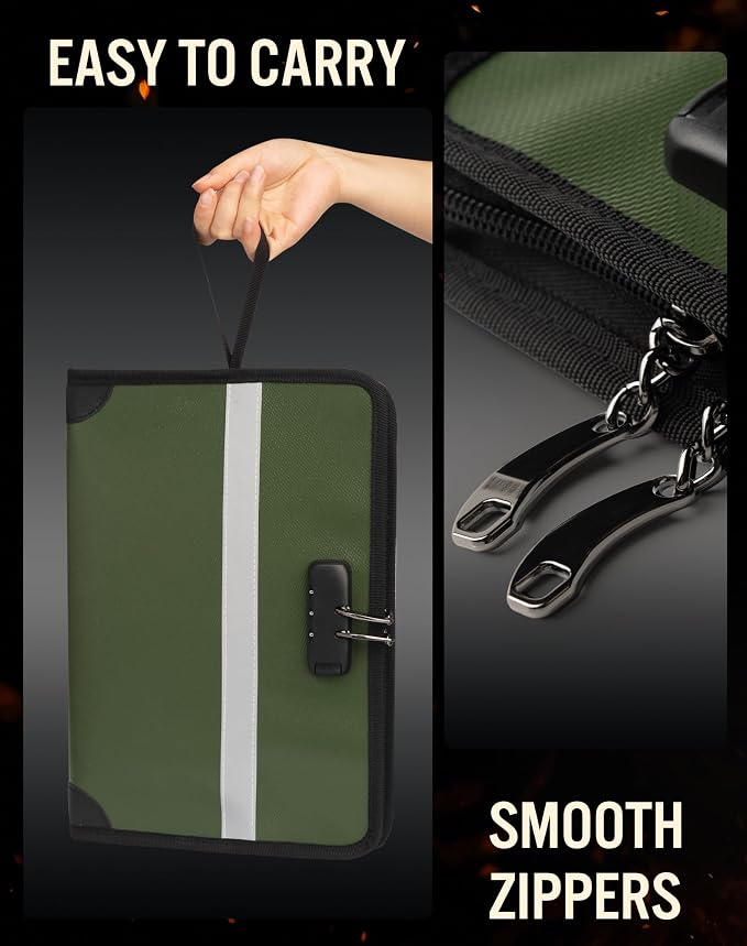 Fireproof Document Holder with Lock (1.6x13.8x9.9 In), Waterproof Money Bag with Zipper & Reflective Strip, Fire Safe Storage Pouch for Laptops Letter Size Certificates, Home Safe Accessories - Image 6