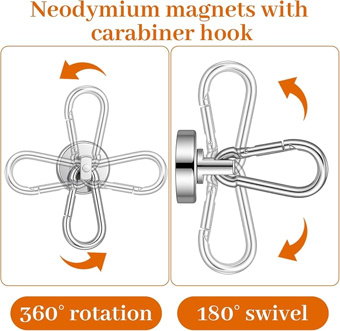 15 Pack Magnetic Carabiner Hooks Heavy Duty, 50LBS Strong Magnet Hooks with Swivel for Garage Door Banner Magnets, Storage, Kitchen, Cruise - 1 Inch Neodymium - Image 4