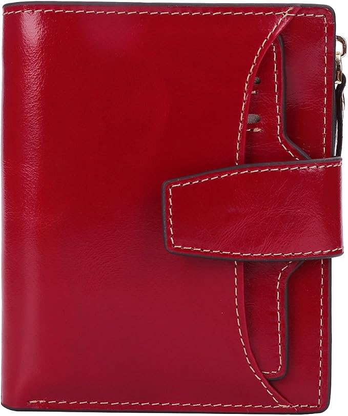 Women's RFID Blocking Leather Small Compact Bi-fold Zipper Pocket Wallet Card Case Purse with id Window by AINIMOER