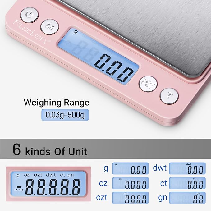 Fuzion Digital Scale .01 Gram Accuracy, 500g Small Kitchen Food Scales | 2 Trays Included for Jewelry, Gold, Herb, Powder, Spice, Coffee, Coin - Weight Gram and Oz - Image 2